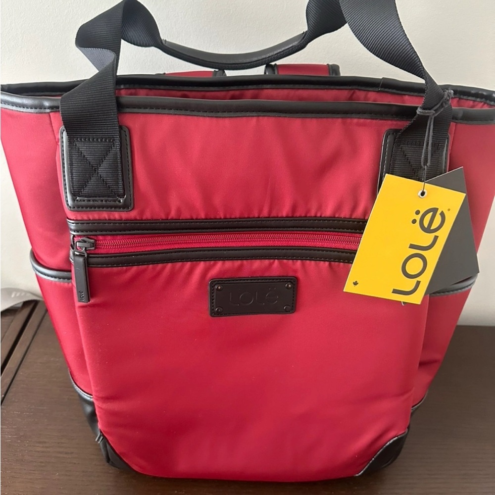 Lole Red Tote Bag with Durable Straps and Black Trim